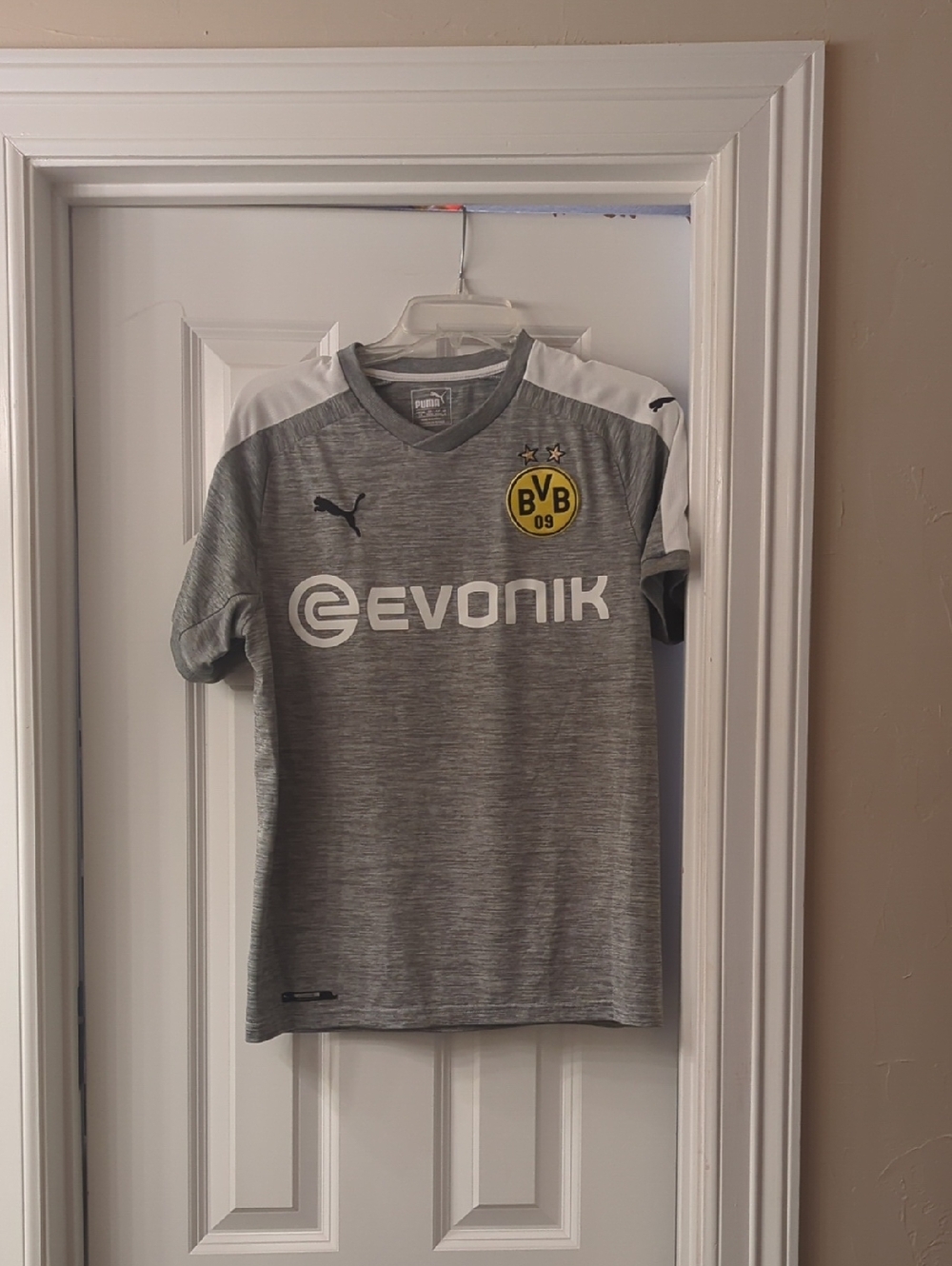 Puma Gray and White Dortmund Away Jersey with Yellow Crest